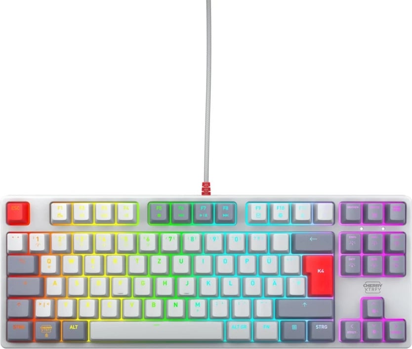 Tastierë mekanike Cherry K4V2 RGB Tenkeyless Retro, Cherry MX2A Red, QWERTZ, Gri, E kuqe
