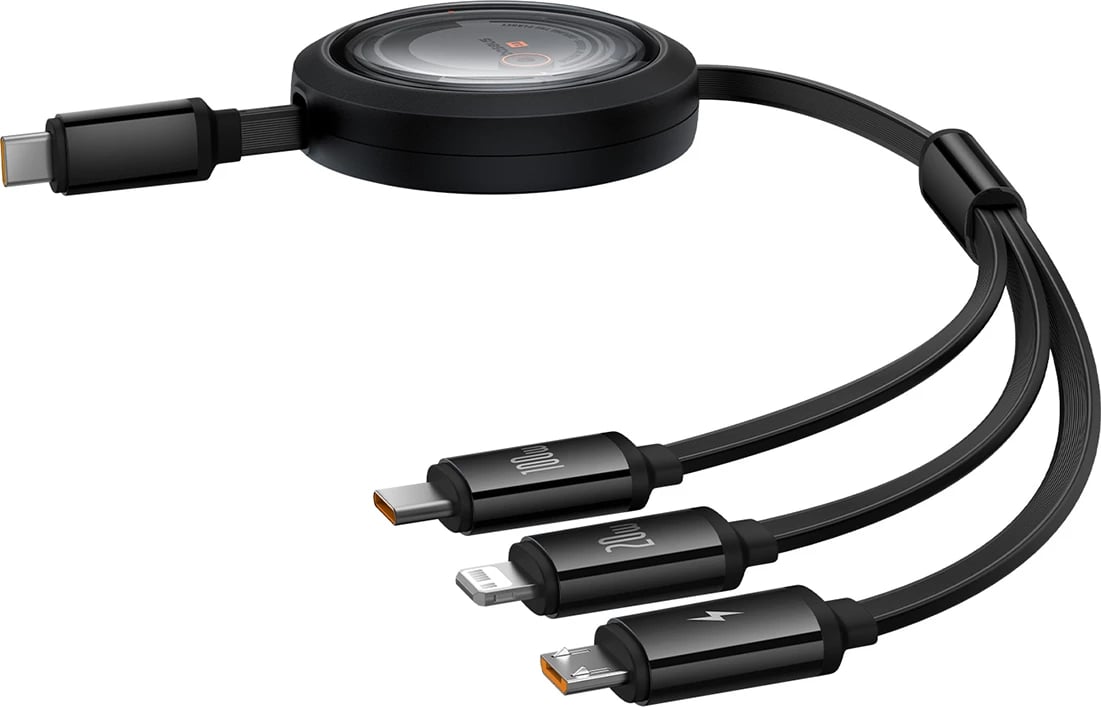 Kabllo tërheqëse Baseus Free2Draw CB000084, 1.1m, USB-C/Lightning/micro USB, 100W, e zezë Kabllo tërheqëse Baseus Free2Draw CB000084, 1.1m, USB-C/Lightning/micro USB, 100W, e zezë