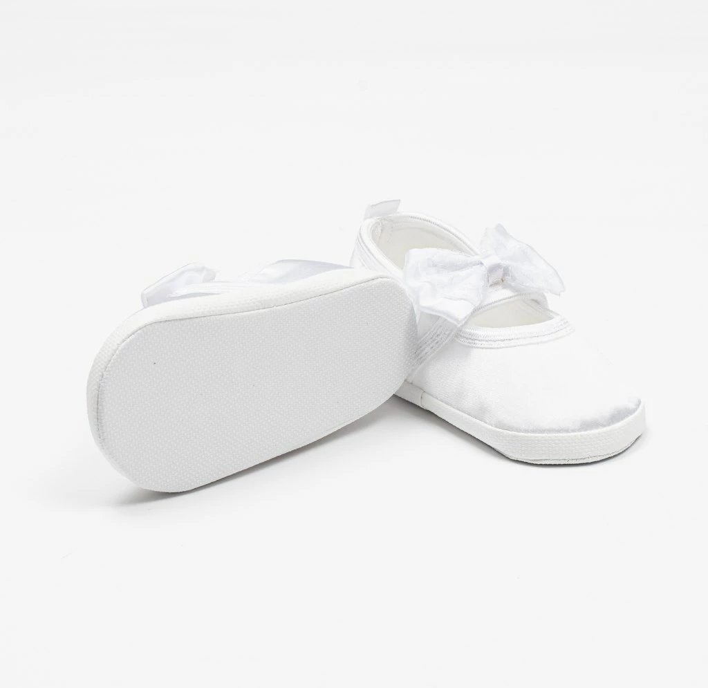 papuça bebe, New Baby, satin, 12–18 muaj, shollë sintetike e hollë, vajza, e bardhë