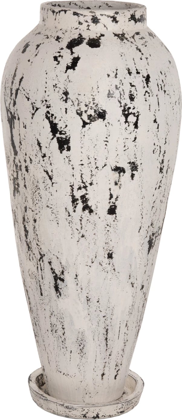 Vazo dekorative për dysheme me bazë pjatë LAUREL FH7927 terrakotë në patinë të bardhë Φ55x120Hcm