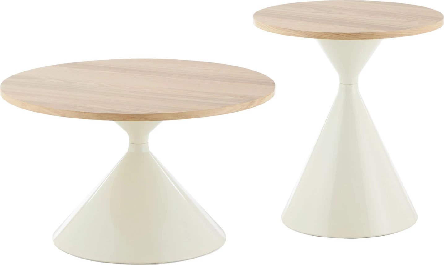 Set tavolinash kafeje Jennel, metal ngjyrë bezhë, MDF me paperwood, Φ50cm & Φ70cm