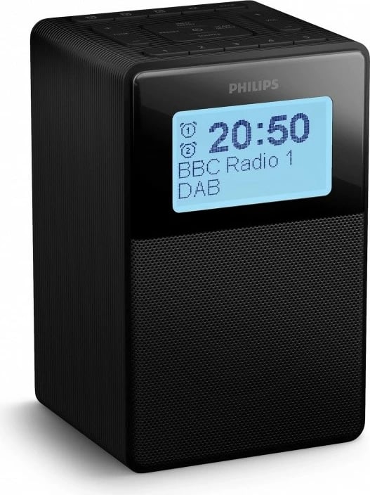 Radio me alarm Philips TAR5100/10, Bluetooth 5.3, DAB+/FM, IPX4, 20 paracaktime, ekran i ndritshëm, e zezë