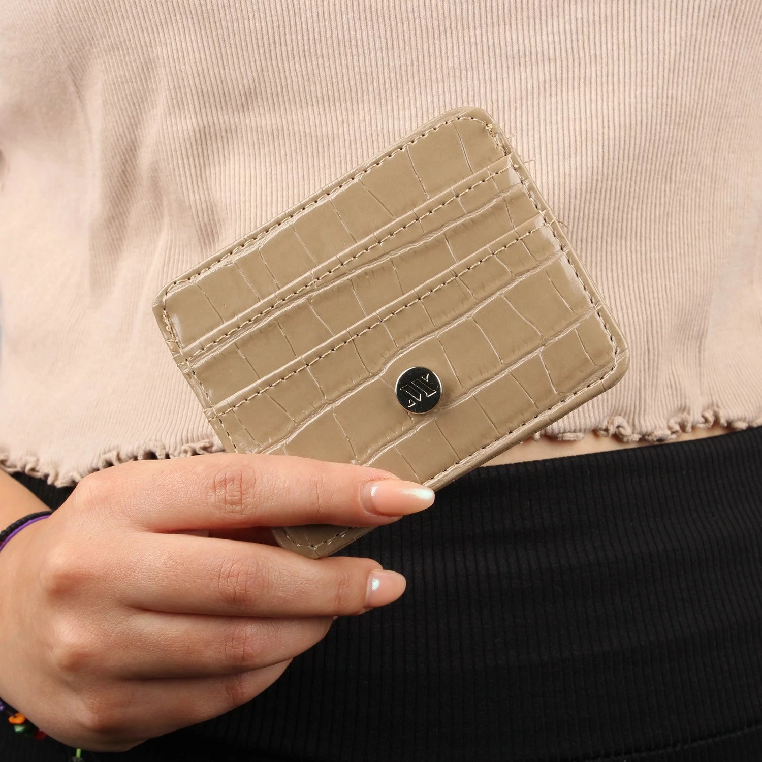 Portofol lëkure, mbajtës kartelash, ngjyrë bezhë, Zoozie Bags 2484