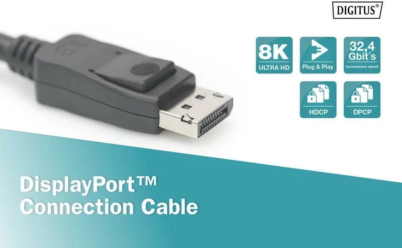 Kabllo DisplayPort Digitus AK-340106-020-S, 2m, 8K, E zezë