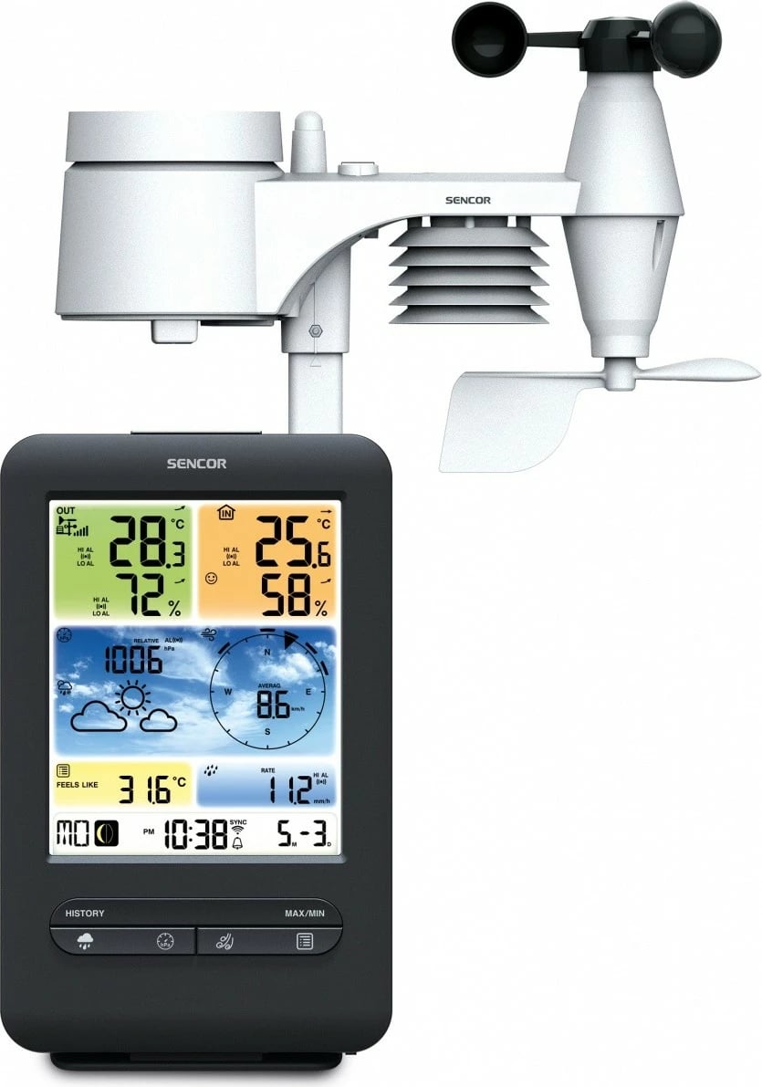 Stacion moti Sencor SWS 9898 PRO me WiFi, sensor 5-në-1, zi/bardhë