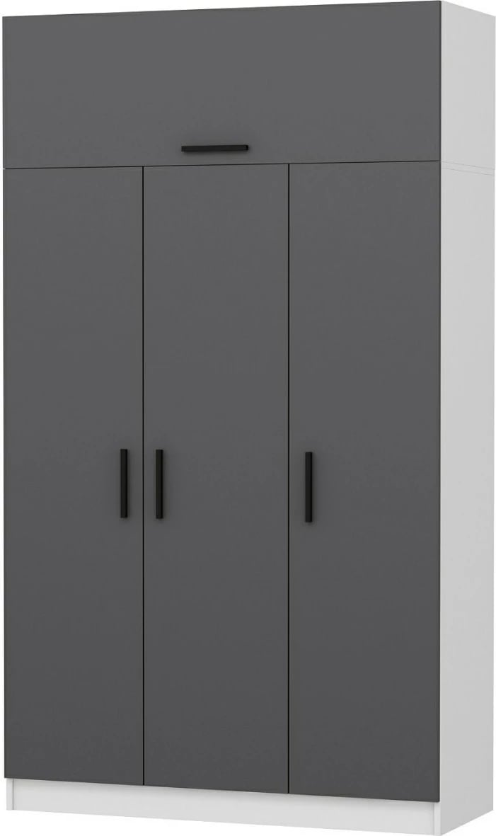 Dollap garderobe, 3 kapakë, 2 sirtarë, ngjyrë e bardhë dhe antracit, Skye Decor, 135x235x52cm