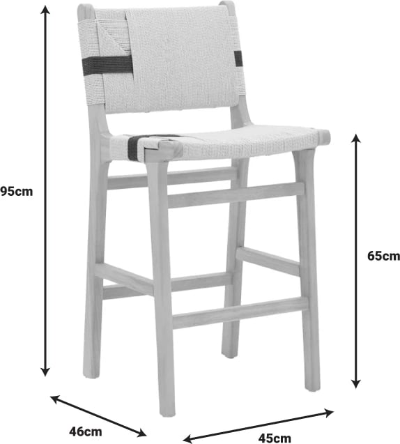 Karrige për bar Julien, dru gome natyral, litar natyral-zi, 45x46x95 cm