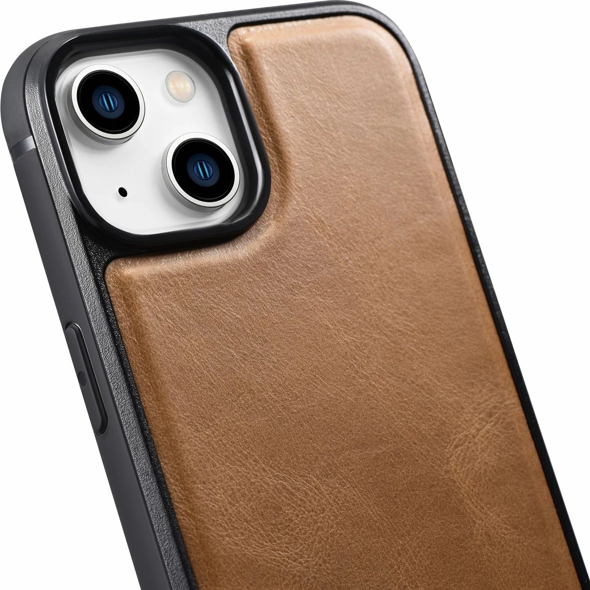 Mbështjellës iCarer për iPhone 14, lëkurë natyrale, Kafe