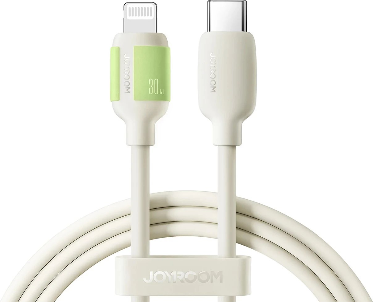 Kabllo Joyroom S-A53, USB-C në Lightning, 1.2m, 30W, majë fluoreshente, Bezhë