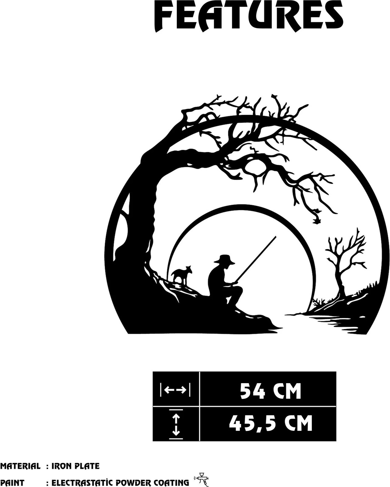 Aksesor dekorativ metalik për mur, Wallity, Bienvenidos, ngjyrë e zezë, 54x45.5cm