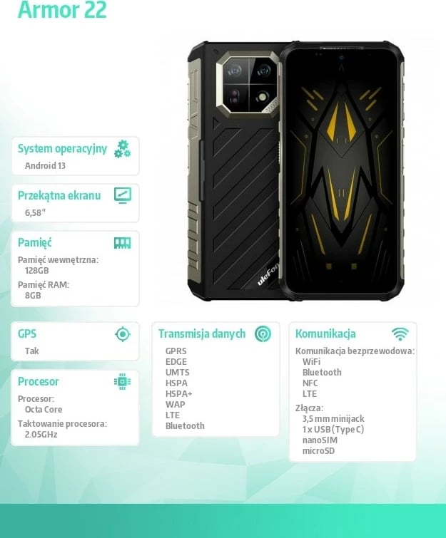 Celular Ulefone Armor 22, 8/128GB, IP69K, i zi