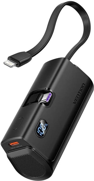 Powerbank Vention FHQB0, 4800mAh, 22.5W, me ekran LED, e zezë