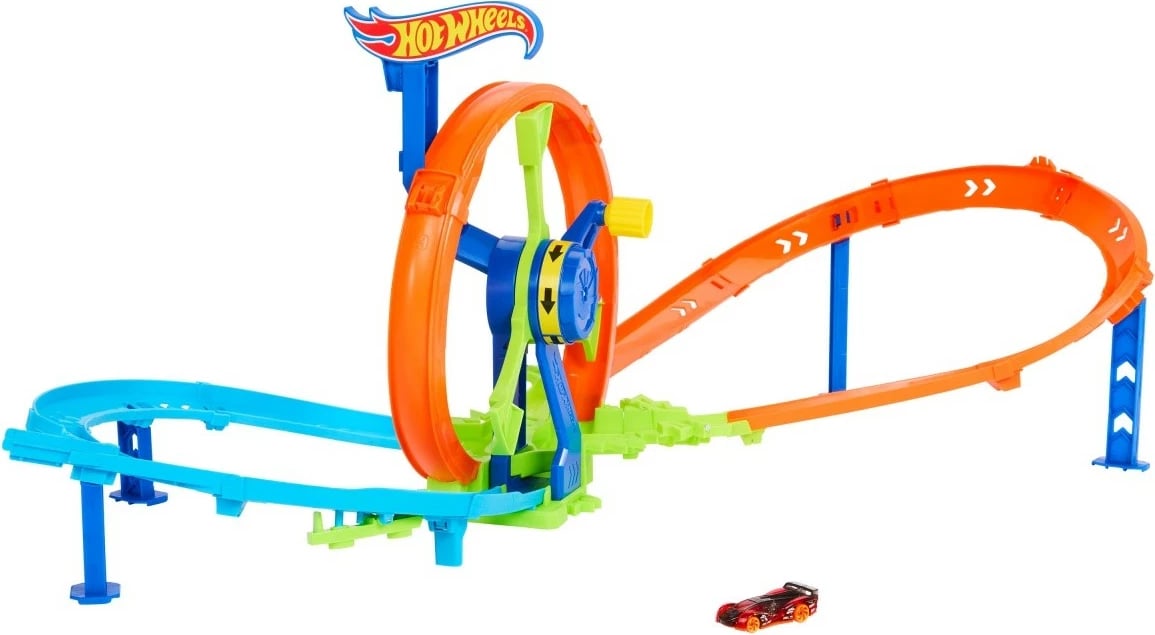 Set pistë garash Hot Wheels Race Turbo Loop, me makinë metalike 1:64, shumëngjyrëshe