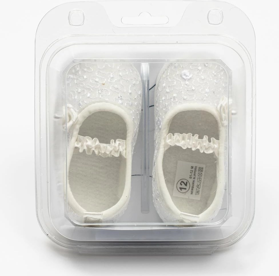 Papuçe bebe balerina me dantellë New Baby, 12-18 m, shollë e hollë PVC pa BPA, bezhë