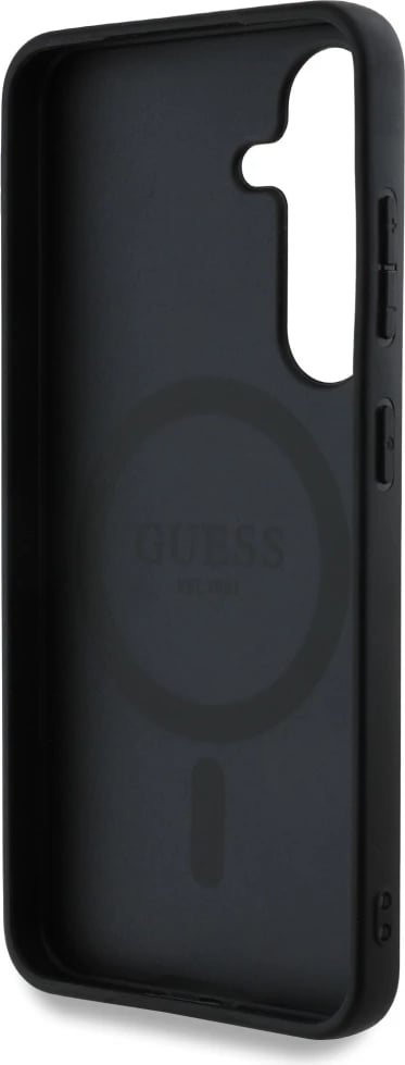 Mbështjellës Guess Leather 4G Flowers Print Metal Classic Logo MagSafe për Samsung Galaxy S25, Rozë