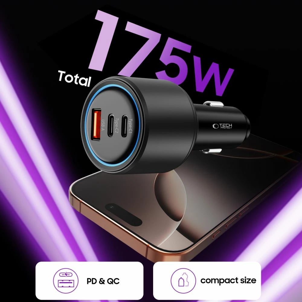 Karikues veture Tech-Protect CC04, 3 porta, 175W, i zi