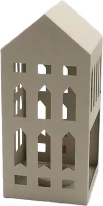 Dekor për qiri, Krishtlindje, metal, bezhë, 11x11x23.5cm