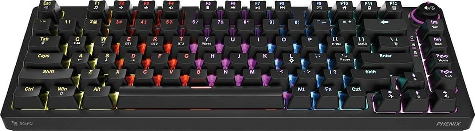 Tastierë mekanike wireless Savio Phenix, Gateron Red Pro, 82 taste, RGB, e zezë Tastierë mekanike wireless Savio Phenix, Gateron Red Pro, 82 taste, RGB, e zezë