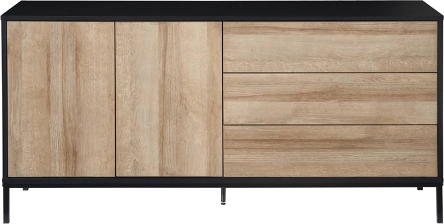 Bufe Blackbird, 2 dyer, 3 sirtarë, ngjyrë lisi Riviera, e zezë, 150x40x75.5cm