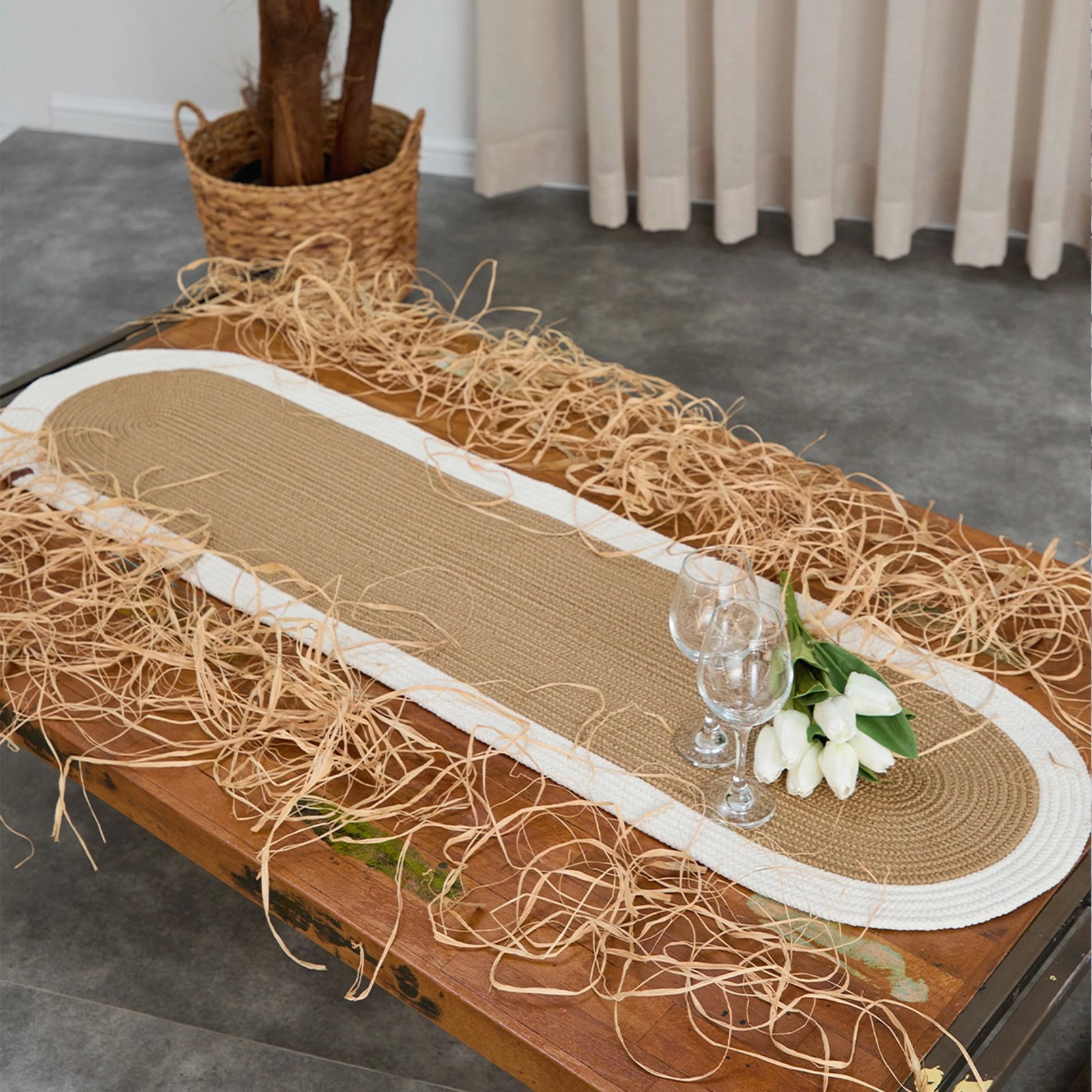 Raner jute, ngjyrë kafe dhe e bardhë, Coco24033, 37x136cm Raner jute, ngjyrë kafe dhe e bardhë, Coco24033, 37x136cm