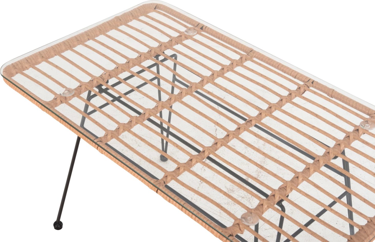 Tavolinë kafeje për jashtë ALLEGRA FH6076 metal i zi - rattan bezhë 95x55x51.5H cm