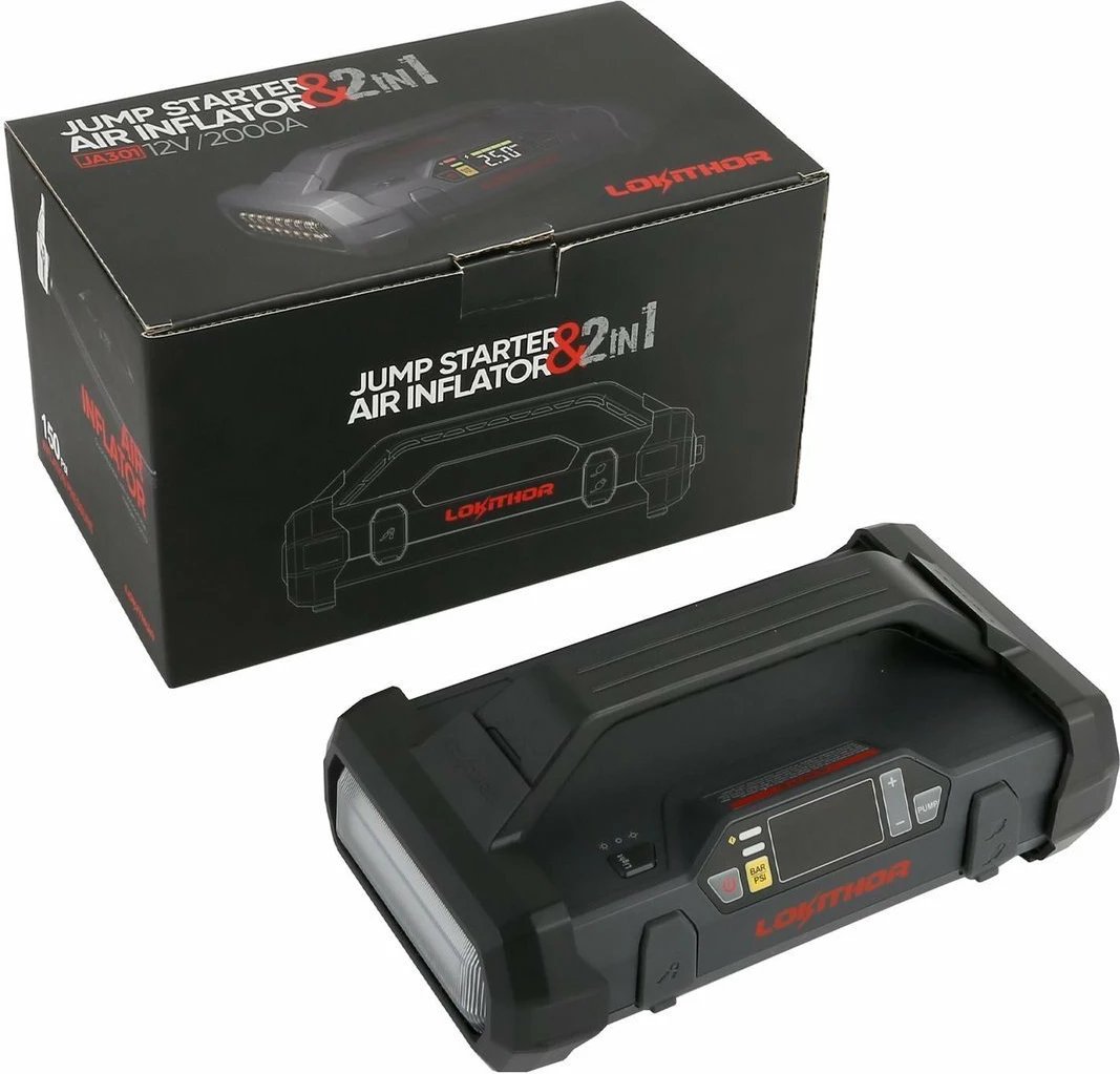 Jump starter Lokithor JA301, powerbank 20000mAh, kompresor, dritë LED, i zi