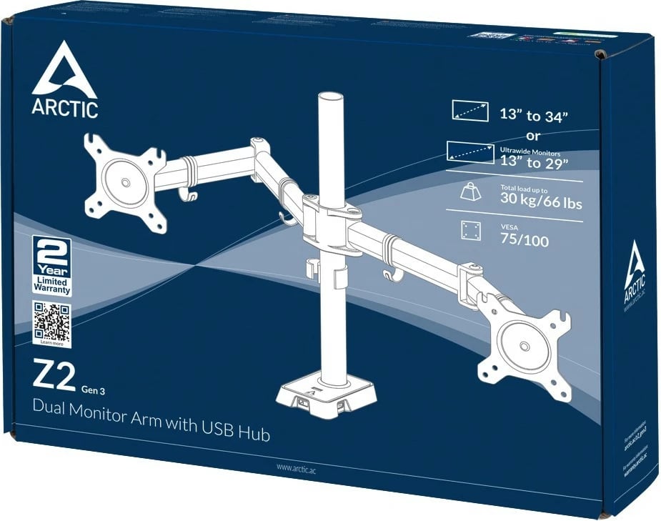Mbajtëse për dy monitorë ARCTIC Z2 Gen 3- E zezë