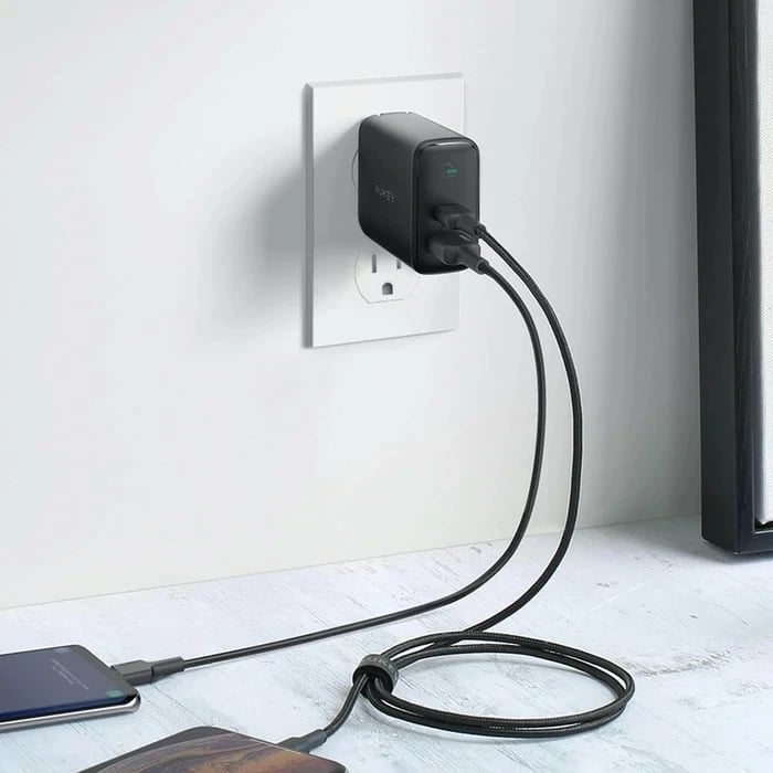 Karikues muri, AUKEY PA-D1, USB Power Delivery 30W, 2 porte (USB-C + USB-A), Dynamic Detect, e zezë