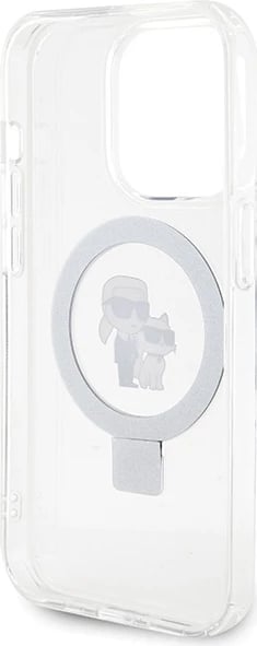 Mbështjellës Karl Lagerfeld KLHMP15XHMRSKCH për iPhone 15 Pro Max 6.7", Ring Stand Karl&Choupette, MagSafe, Bardhë