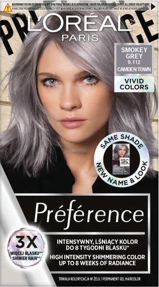 Ngjyrë për flokë L'Oreal Paris Preference Vivid Colors 9.112 Smokey Grey për femra, 1 art