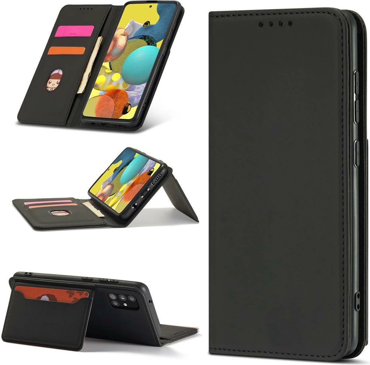 Mbështjellës magnetik për telefon Hurtel për Samsung Galaxy A13 5G, me xhepa për kartela, i zi