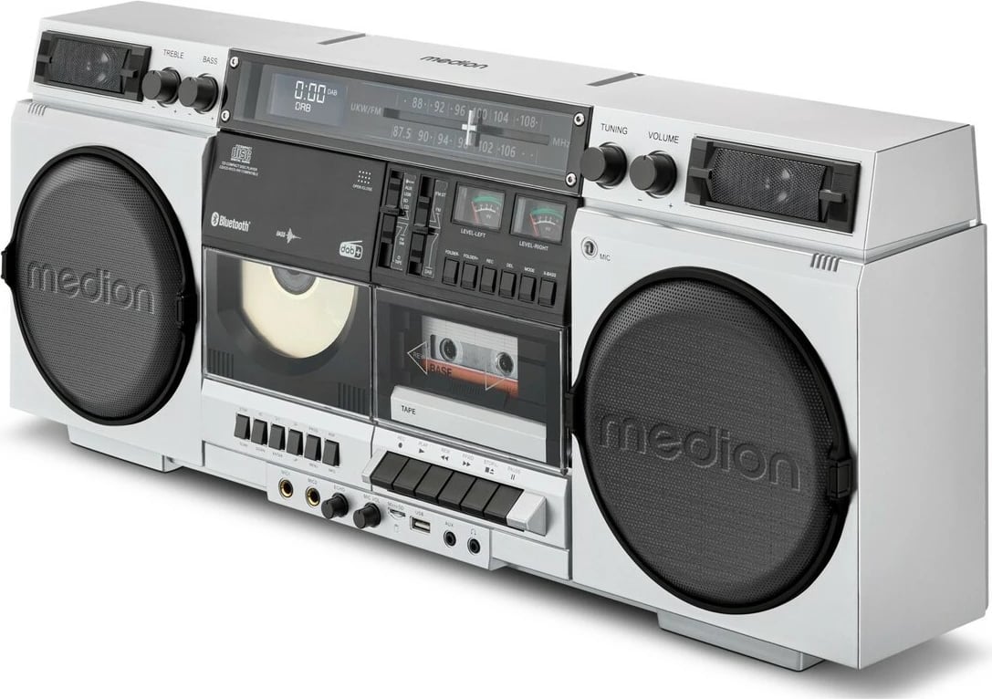 Boombox retro Medion P66538, Bluetooth, CD, kasetofon, bardhë