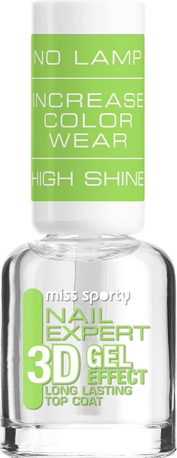 Llak për thonj Miss Sporty Nail Expert 3D Gel Effect Hardening Top Coat transparent 8ml