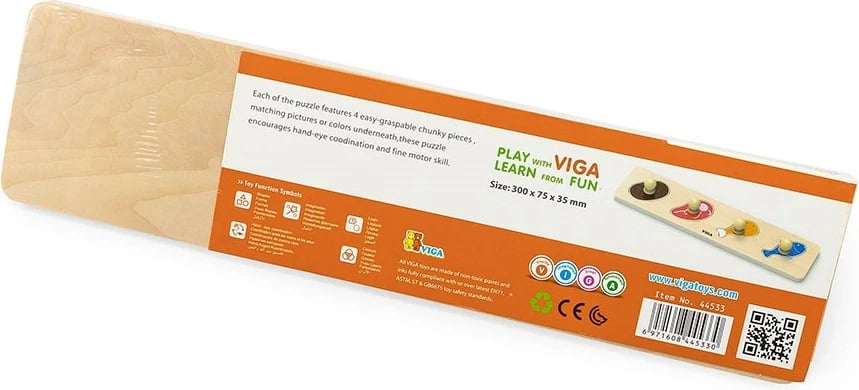 Puzzle druri me doreza, Viga Food, 4 copa, 32x3x7.5 cm, 12m+, shumëngjyrë