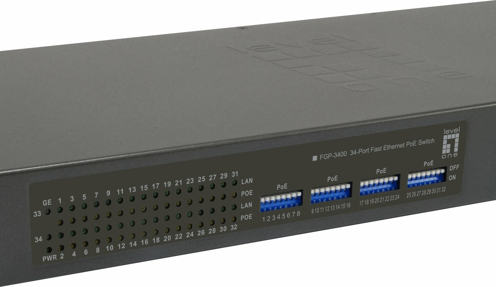 Switch LevelOne FGP-3400, 34 porta, 32 PoE, 2x Gigabit, 630W, rackmount, i zi