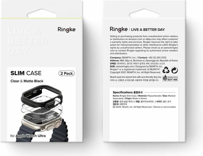 Mbështjellës Ringke Slim për Apple Watch Ultra 1/2 (49mm), 2 copë, Transparent dhe Mat Zi
