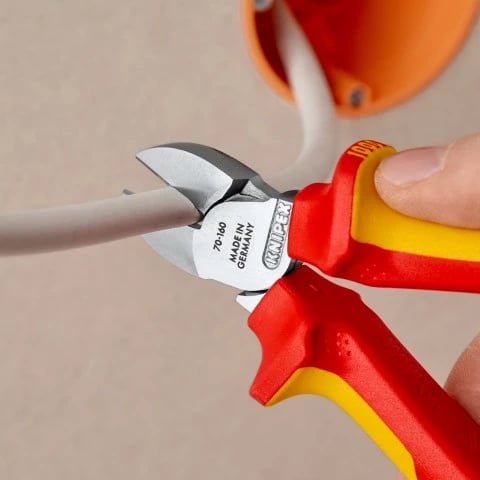 Knipex kërrusëse diagonale 70 06 160 T, 160mm, dorezë plastike, krom-vanadium, e kuqe/verdhe
