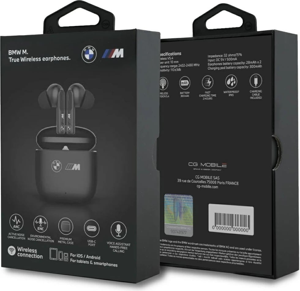 Kufje BMW Metal M TWS Bluetooth me ANC-ENC, të zeza Kufje BMW Metal M TWS Bluetooth me ANC-ENC, të zeza