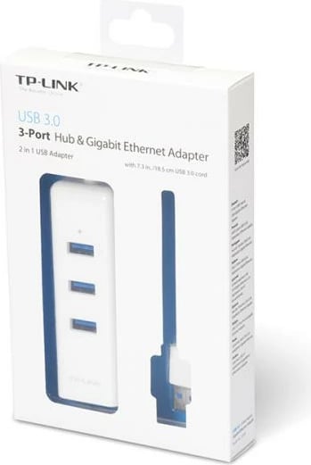 Hub USB 3.0 dhe adapter Ethernet Gigabit, TP-Link UE330, 3 porta USB, USB-A, e bardhë