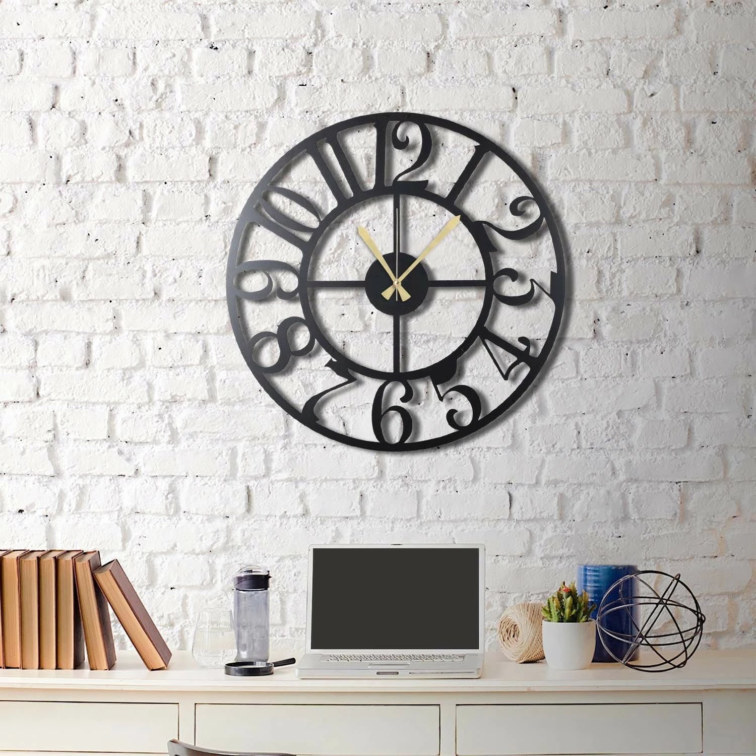 Orë muri dekorative prej metali, Wallity, rreth XL, ngjyrë e zezë