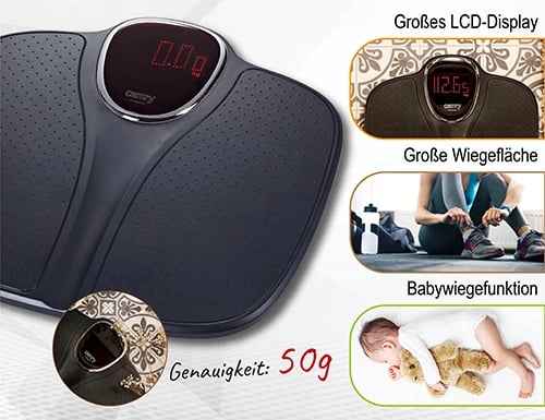 Peshore banjoje, Adler CR 8171, 180 kg, ekran LED, modalitet peshimi për bebe, 29.5x33.5 cm, e zezë