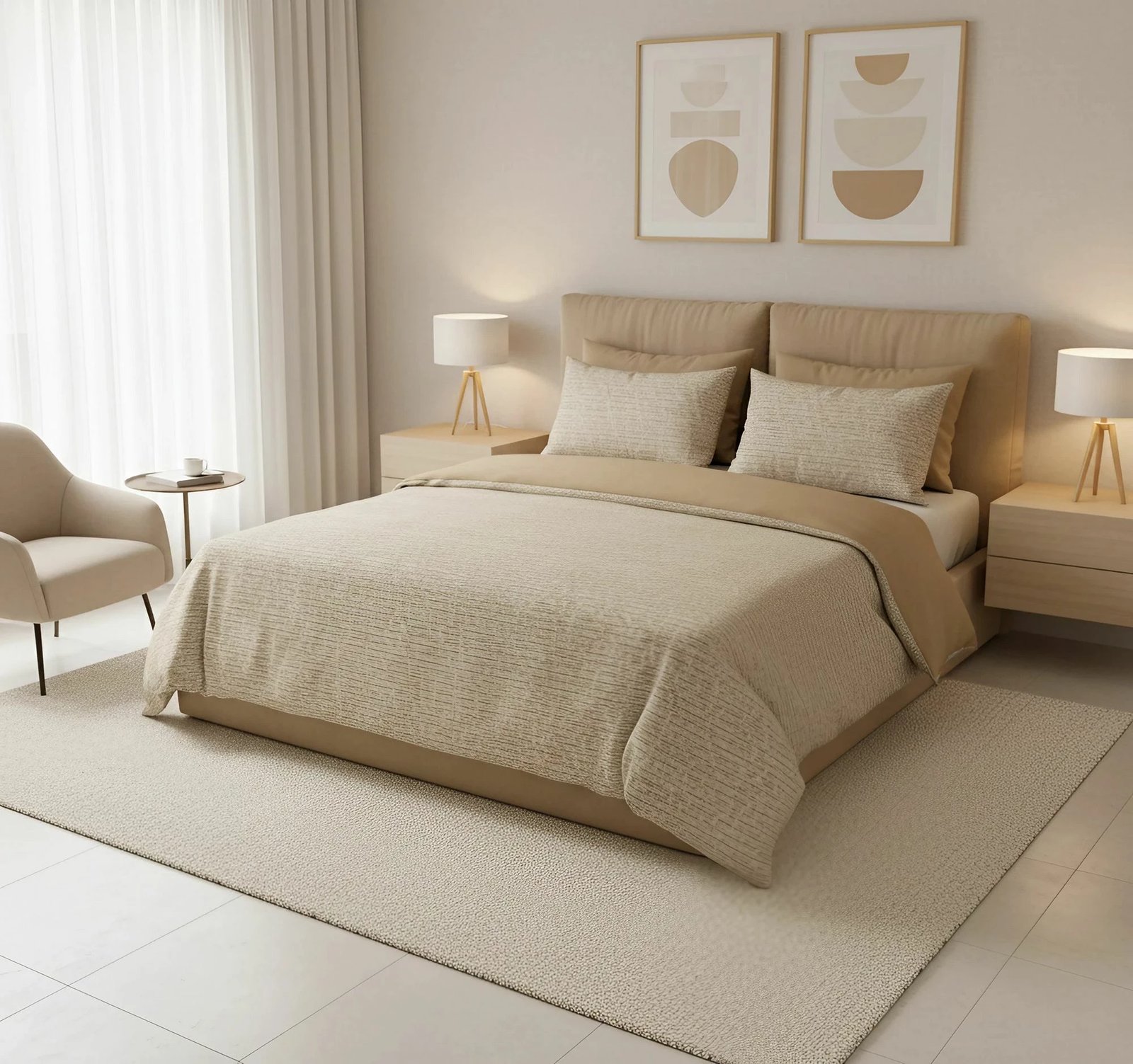 Set mbulesë për jorgan King, Ranforce, L'Essentiel Linge de Maison, Nedra Kombin, bezhë