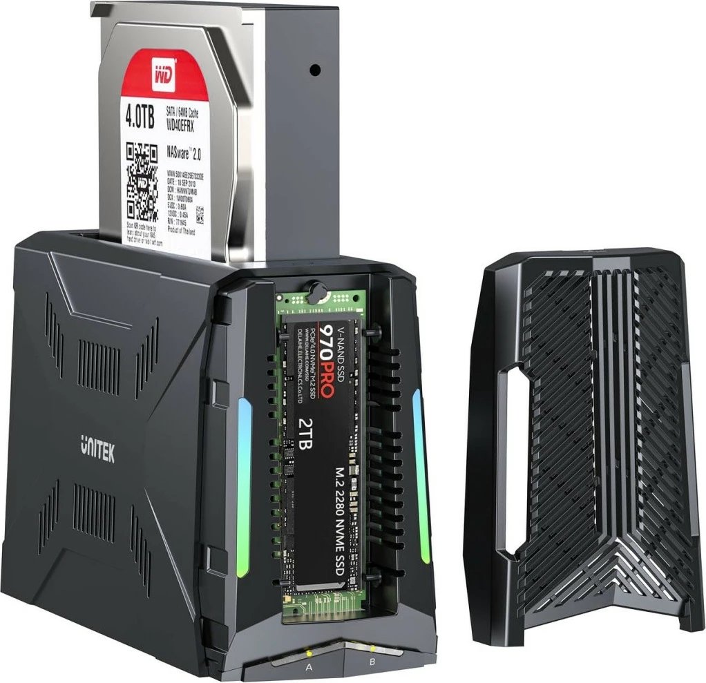 Kasë dokimi Unitek S1243BGY01-EU për 4x M.2 SSD, USB 4, e zezë