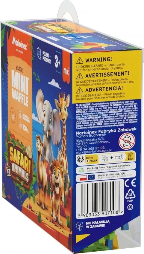 Set lodrash ndërtimi Marioinex Mini Waffle Safari Animals, 100 pjesë