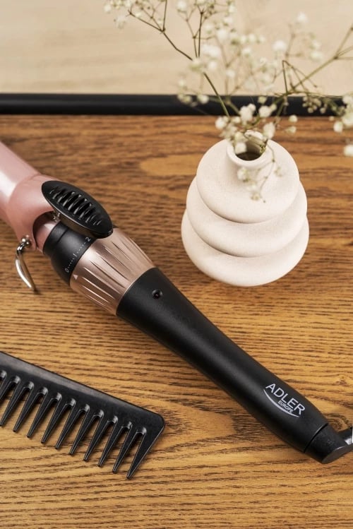 mashë flokësh, Adler AD 2118, 32mm, kontroll temperature 140-200°C, cilindër qeramik, rozë/zezë