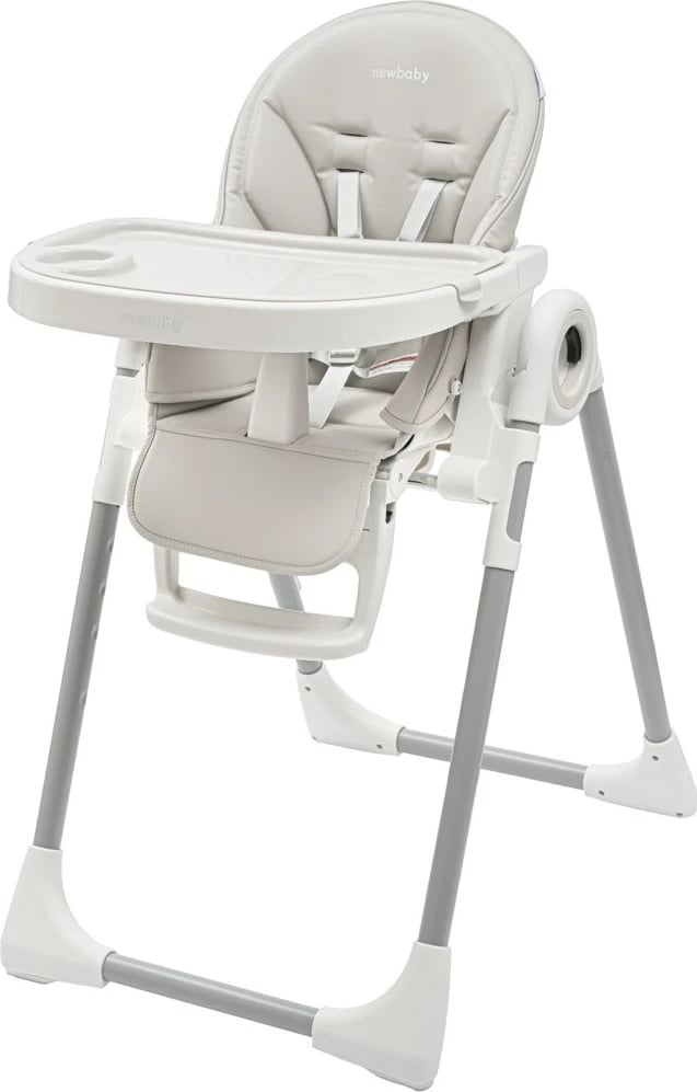 Karrige ushqimi për fëmijë, NEW BABY Iris, rregullim lartësie 5 hapa, shpinore 6 pozicione, tabaka dyshe, deri 15 kg, gri e ngrohtë