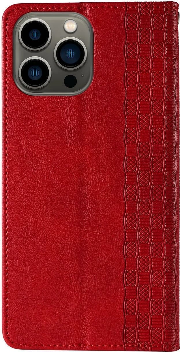 Mbështjellës Hurtel Magnet Strap Case për iPhone 14, me kapak, portofol, qëndrim dhe rrip, Kuq