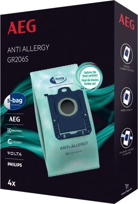 Qese pluhuri AEG GR 206S, Anti-Allergy, 4 copë, blu