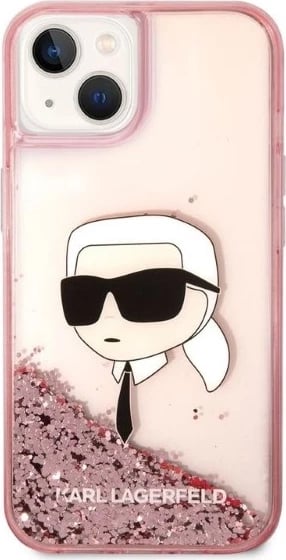 Mbështjellës Karl Lagerfeld Liquid Glitter Karl's Head për iPhone 14 Plus, Rozë