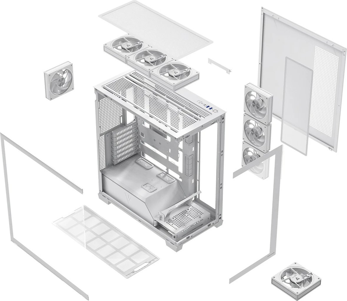 Kasë MODECOM Volcano Stellar Plus ARGB Midi 8F, ATX/mATX/ITX, 8 ventilatorë ARGB me kontrollues, USB-C, xham i kalitur, e bardhë
